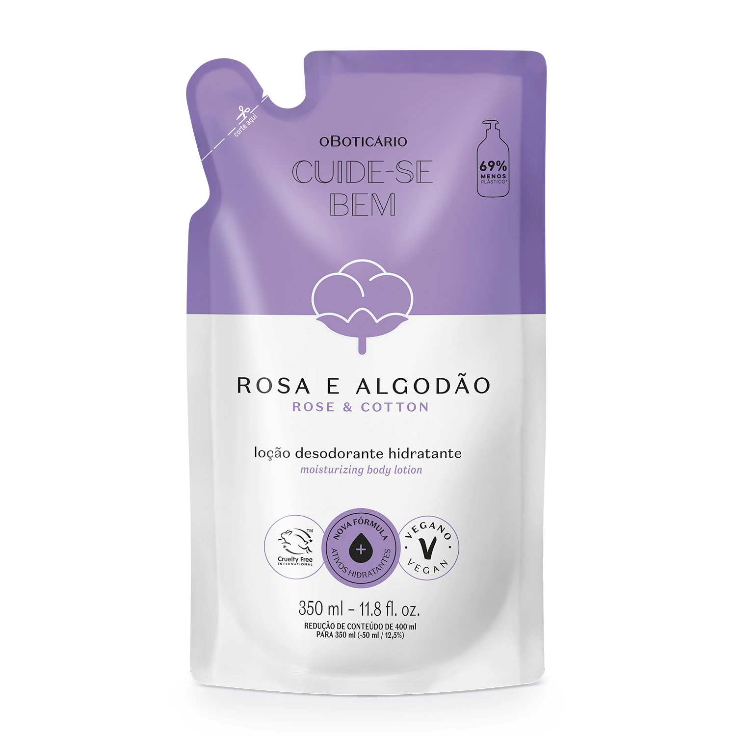Refil Loção Desodorante Hidratante Cuide-Se Bem Rosa E Algodão 350Ml Cuide-se bem