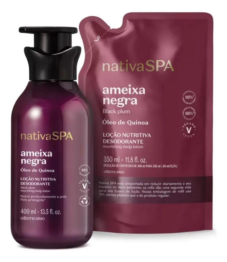 Kit Nativa Spa Ameixa Negra Loção 400ml + Refil 350ml Nativa Spa