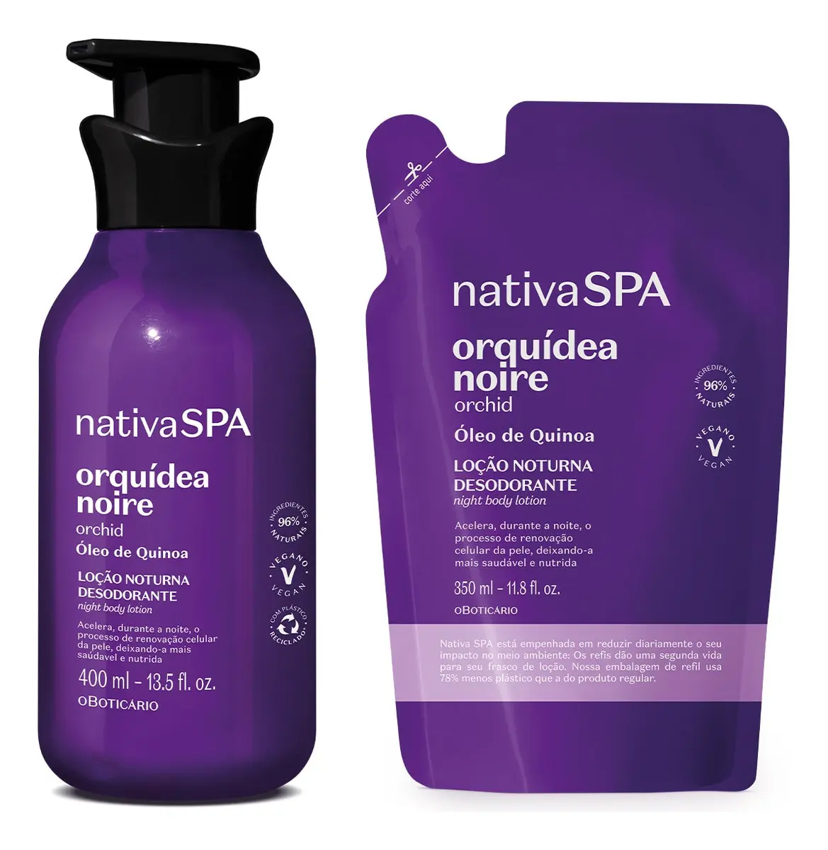 Kit Nativa Spa orquidea noire loção corporal 400ml com refil 350ml Nativa Spa