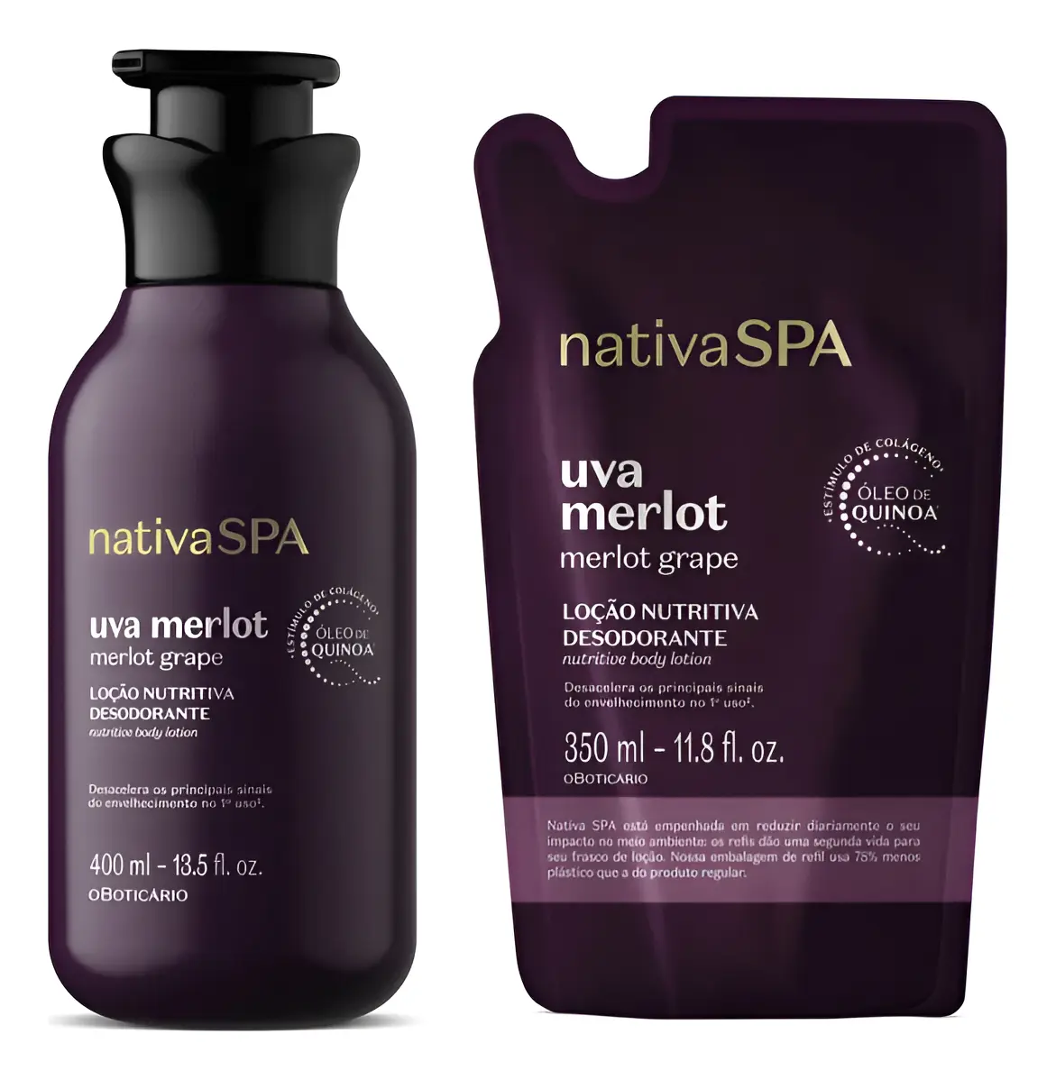 Kit Nativa Spa Uva Merlot Loção Corporal 400ml + Refil 350ml Frutal Nativa Spa